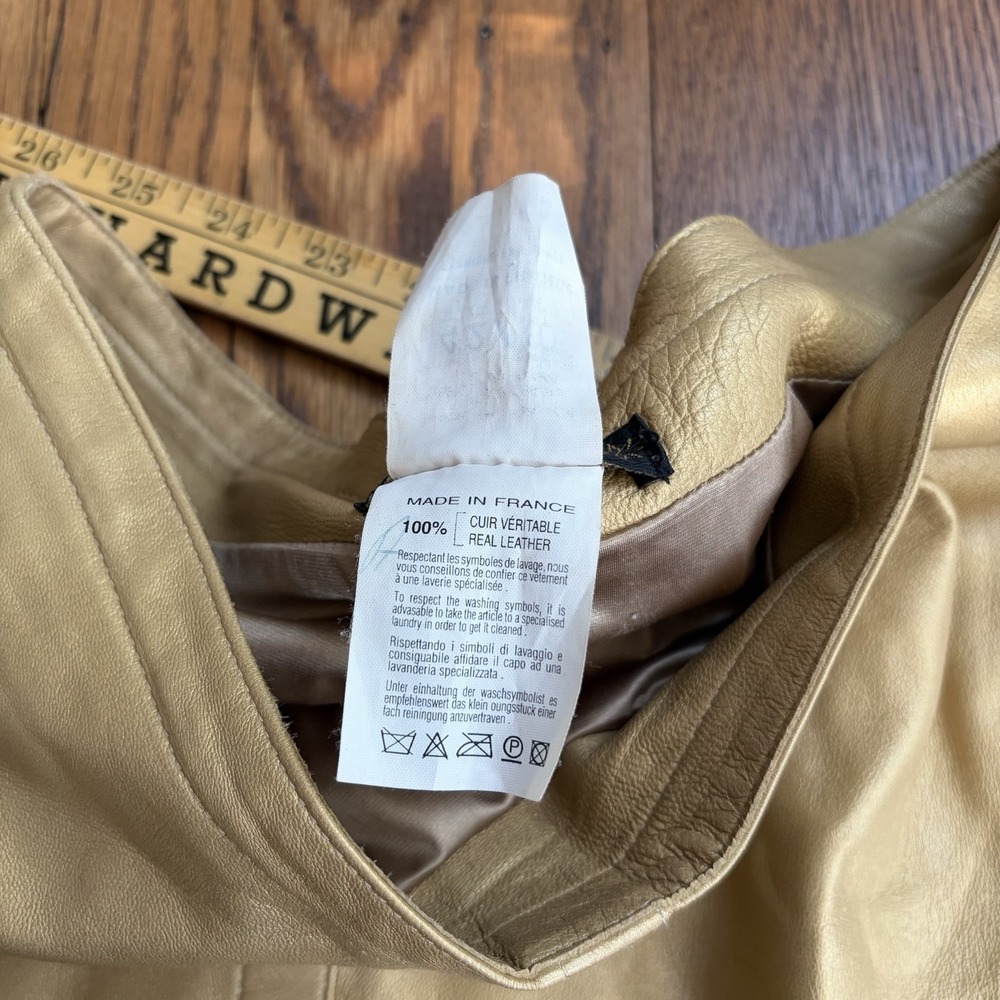 Plein Sud Leather Mini Skirt France Vintage Size 42 Beige 10US - Picture 5 of 8